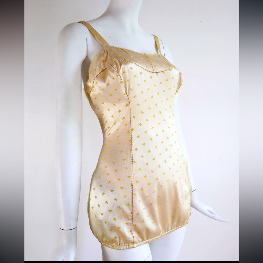 1950 Authentic Vintage Seastars by Kerrybrooke Gold Jacquard Swimsuit Large VLV